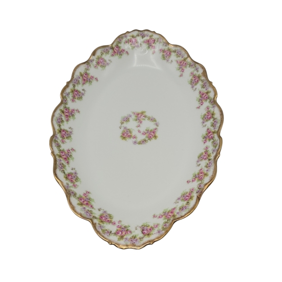 Antique Vintage Elite Works Limoges Large Oval Serving Platter 1920's Floral - Picture 2 of 10